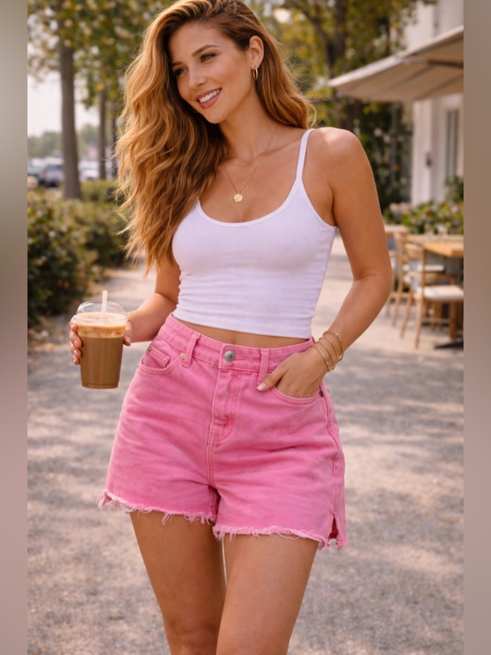 PINK Victoria’s Secret Pink Denim Shorts Size 6 Frayed Cutoff
